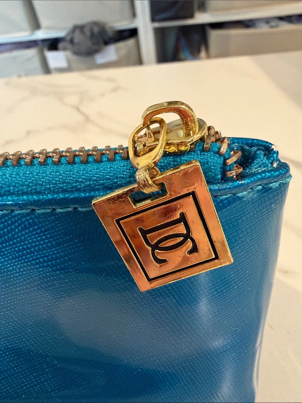 Blue Metallic Pencil Case with Gold Zipper